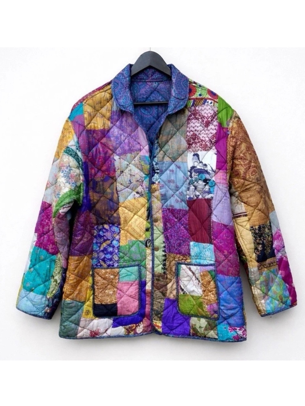 NWT Art e Zen Vintage Silk Patchwork Quilted Jacket Reversible Boho Women M